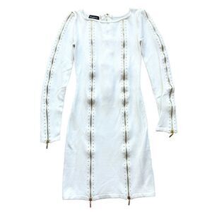 🔃Bebe White Long Sleeve Zipper Accent Mini Sweater Dress